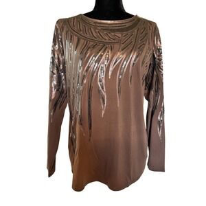 NWT Bob Mackie Wearable Art Brown Sequin Embellished Blouse Size Small